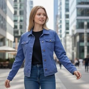 Twiggy London Womens Royal Blue Jean Jacket W/ Lace Hem Medium Size M